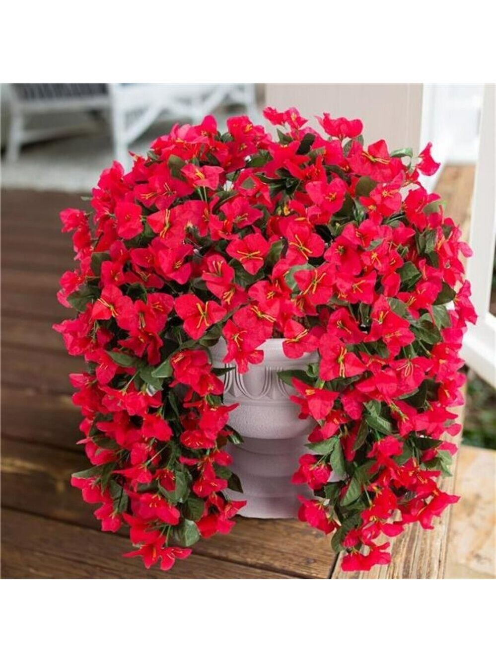 Faux Bougainvillea Flowers Outdoor Hanging UV Resistant Fake Vines Red 2 Pack